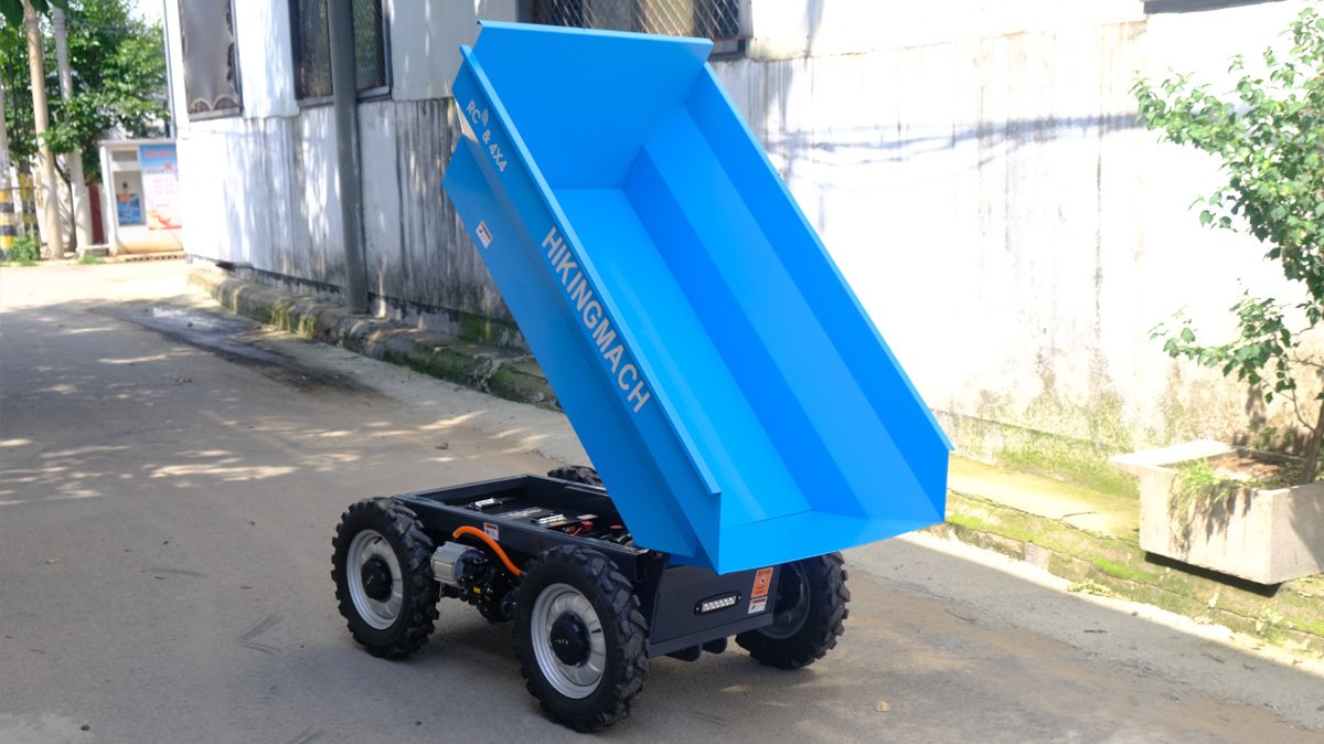 Equipped with an extra‑large 360 L (12 cu ft) cargo bed, with a maximum payload of up to 1,000 kg. Includes a hydraulic self‑dumping mechanism for easier and more efficient unloading of materials.