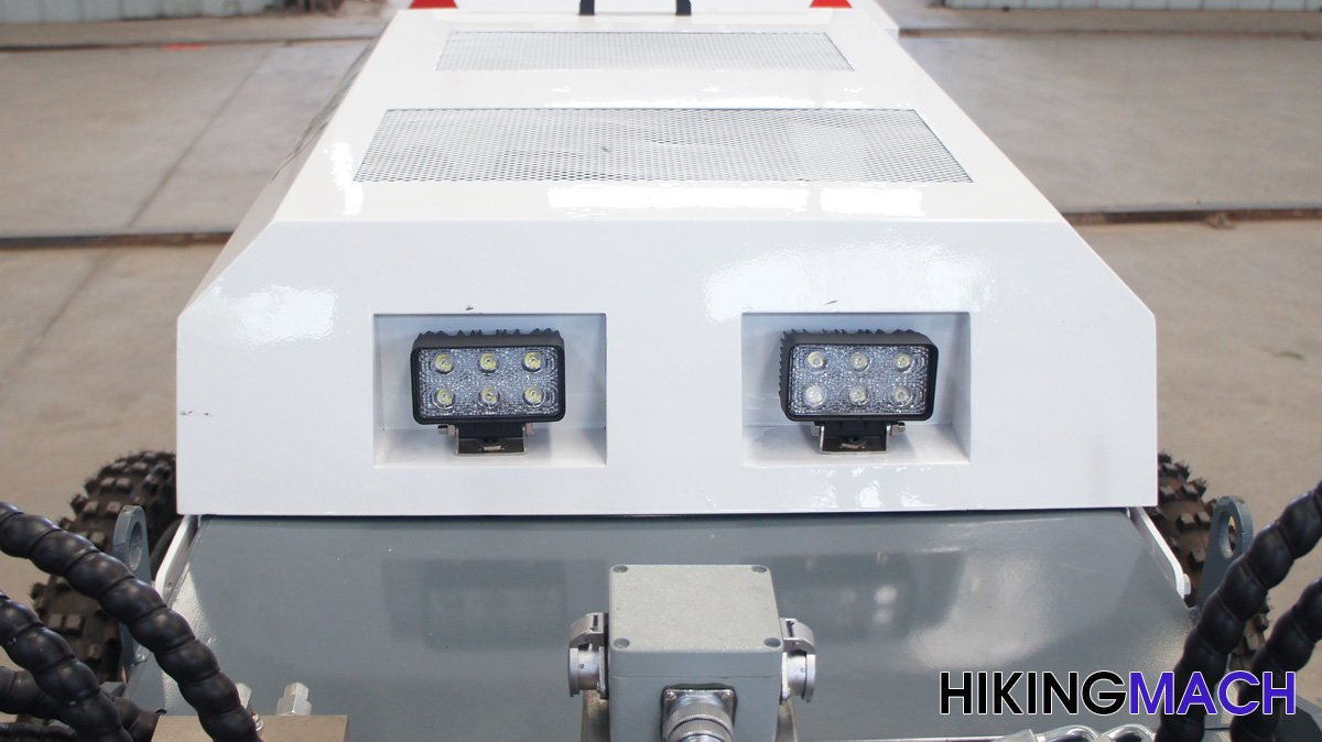 Ultra-bright LED lights provide illumination for nighttime construction work.