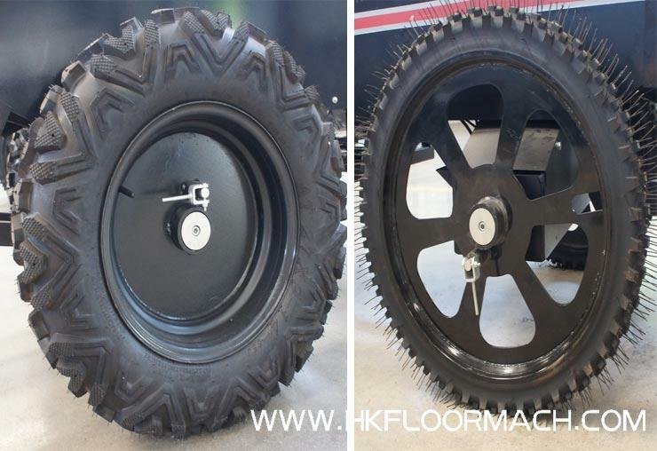 c) The machine is light in weight and equipped with wide and narrow tyres. It can be used in various concrete leveling projects (with and without steel mesh).